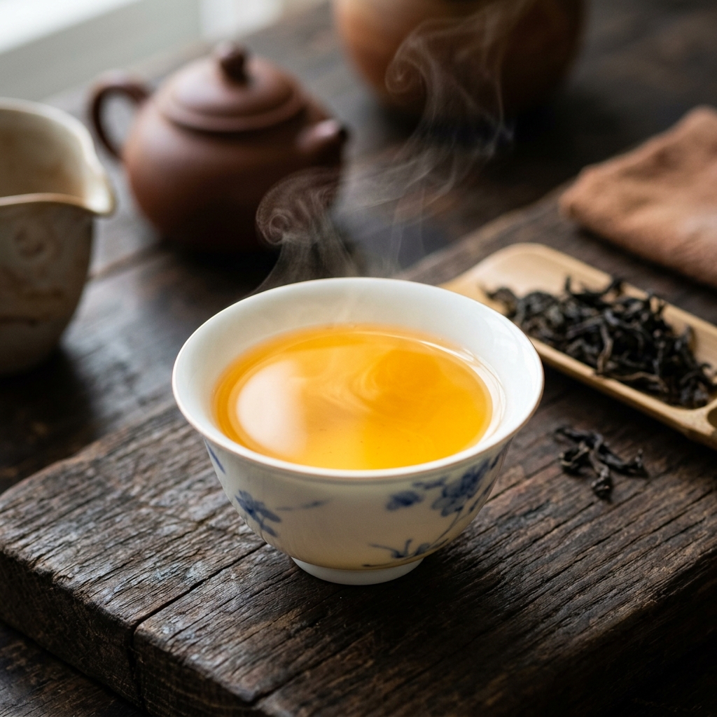 禾富茶號金黄琥珀色盖碗茶汤